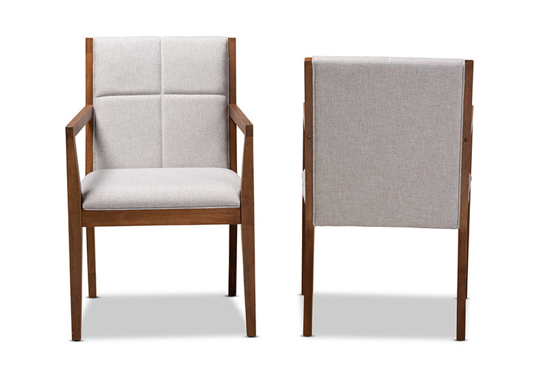 Miren Greige and Walnut Effect 2Pc Chair Set Baxton