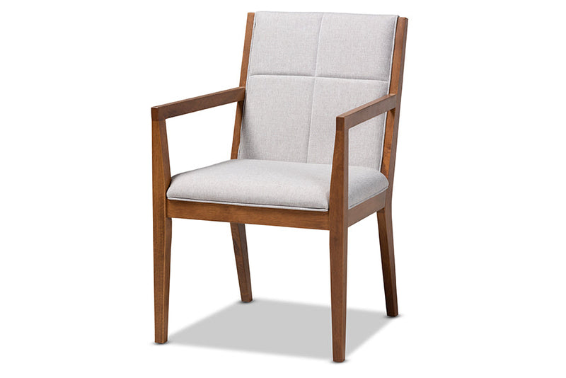 Miren Greyish Beige Fabric Upholstered and Walnut Brown 5-Piece Dining Set Baxton