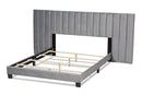 Samantha Gray Velvet Fabric King Size Panel Bed w/Channel Tufted Headboard Baxton