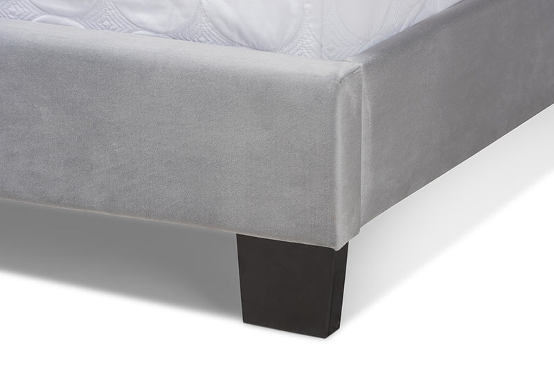 Samantha Glam and Luxe Gray Velvet Fabric Upholstered King Size Panel Bed w/Extra Wide Channel Tufted Headboard