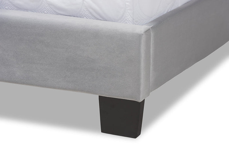 Seva Gray Velvet Fabric King Size Panel Bed w/Channel Tufted Headboard Baxton