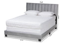 Seva Gray Velvet Fabric King Size Panel Bed w/Channel Tufted Headboard Baxton