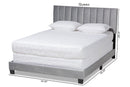 Seva Gray Velvet Fabric Full Size Panel Bed w/Channel Tufted Headboard Baxton
