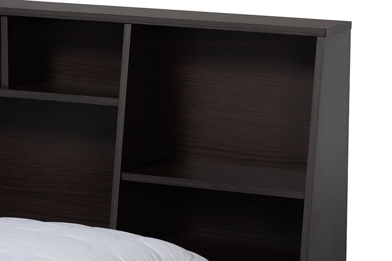 Viola Modern and Contemporary Dark Brown Finished Wood Queen Size Platform Storage Bed w/Shelves