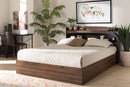 Sanford Rustic Walnut Brown Queen Size Platform Bed w/Shelves Baxton