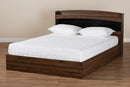 Sanford Rustic Walnut Brown Queen Size Platform Bed w/Shelves Baxton
