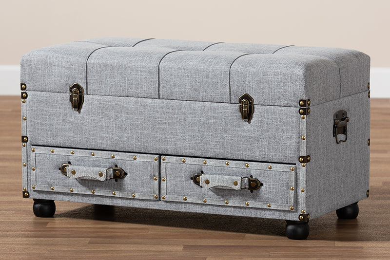 Wales Modern Transitional Gray Fabric Upholstered 2-Drawer Storage Trunk Ottoman