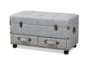 Wales Gray Fabric Upholstered 2-Drawer Storage Trunk Ottoman Baxton
