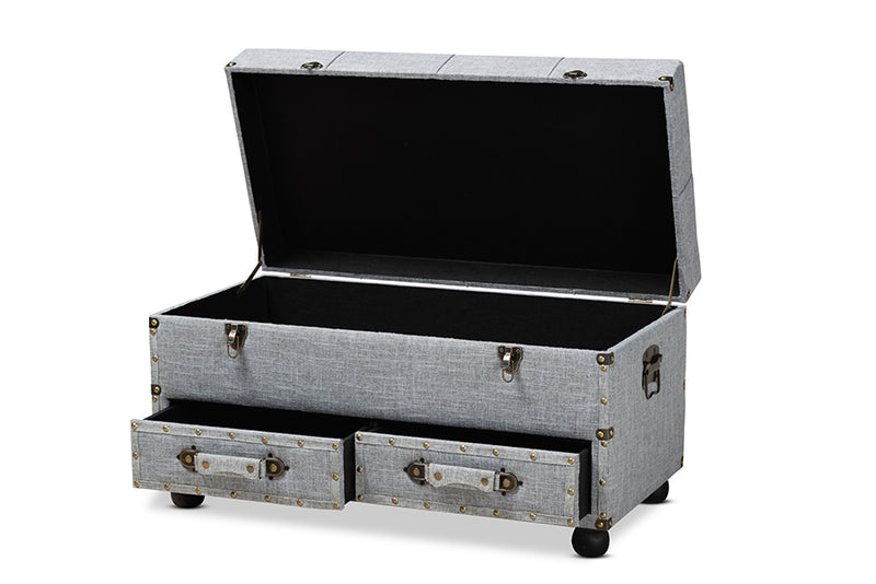 Wales Modern Transitional Gray Fabric Upholstered 2-Drawer Storage Trunk Ottoman