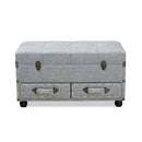 Wales Gray Fabric Upholstered 2-Drawer Storage Trunk Ottoman Baxton