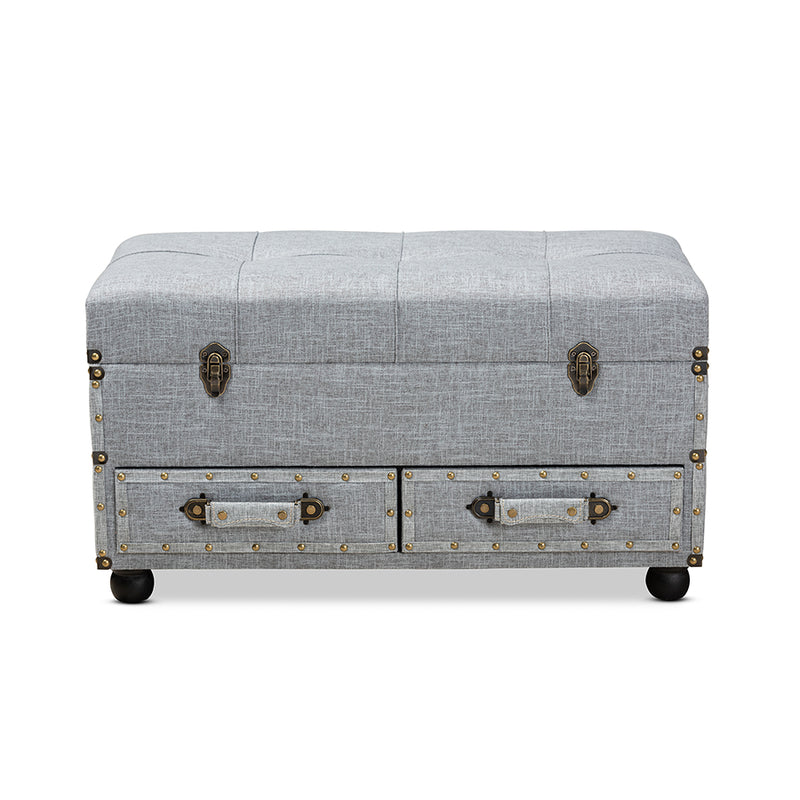 Wales Modern Transitional Gray Fabric Upholstered 2-Drawer Storage Trunk Ottoman