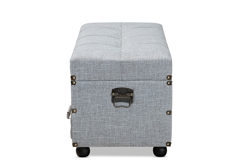 Wales Modern Transitional Gray Fabric Upholstered 2-Drawer Storage Trunk Ottoman