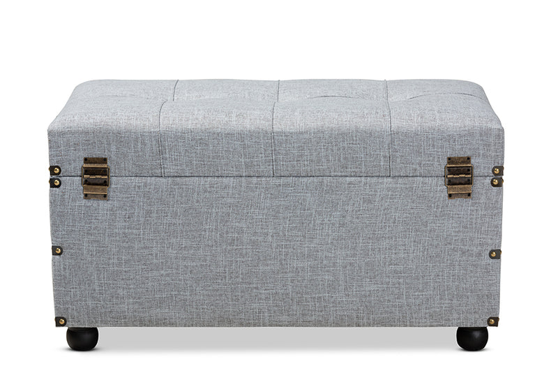 Wales Modern Transitional Gray Fabric Upholstered 2-Drawer Storage Trunk Ottoman