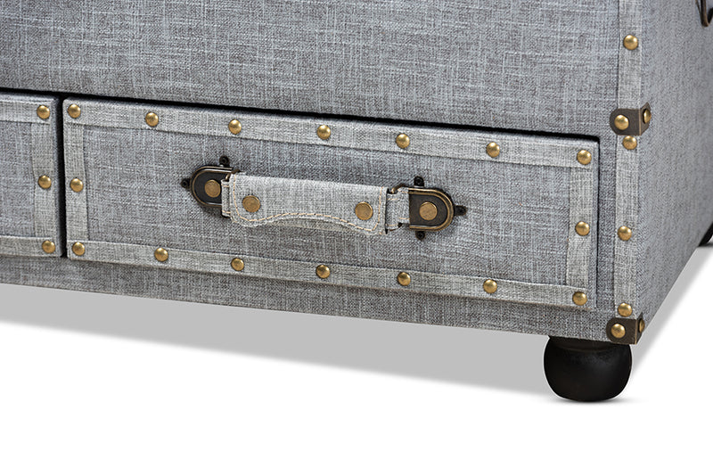 Wales Modern Transitional Gray Fabric Upholstered 2-Drawer Storage Trunk Ottoman