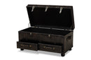 Lauro Distressed Dark Brown Faux Leather 2-Drawer Storage Trunk Ottoman Baxton