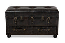 Lauro Distressed Dark Brown Faux Leather 2-Drawer Storage Trunk Ottoman Baxton