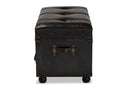 Lauro Distressed Dark Brown Faux Leather 2-Drawer Storage Trunk Ottoman Baxton