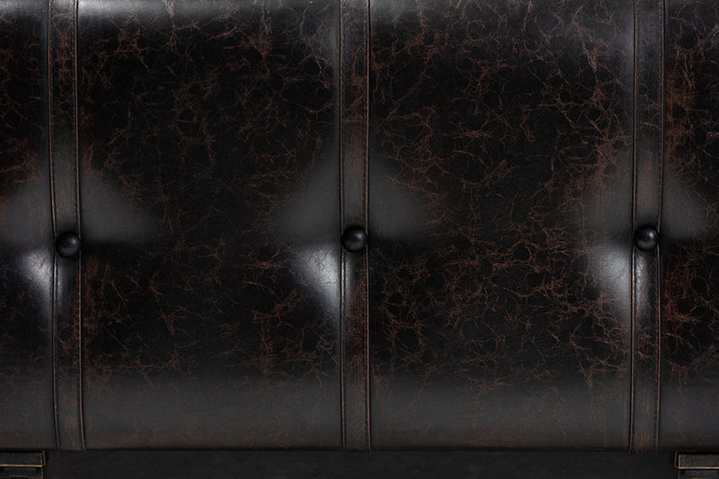 Lauro Distressed Dark Brown Faux Leather 2-Drawer Storage Trunk Ottoman Baxton