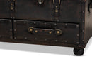 Lauro Distressed Dark Brown Faux Leather 2-Drawer Storage Trunk Ottoman Baxton