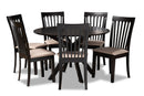 Crossroads Sand Fabric Upholstered and Dark Brown 7-Piece Dining Set Baxton