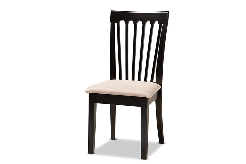 Crossroads Sand Fabric Upholstered and Dark Brown 7-Piece Dining Set Baxton