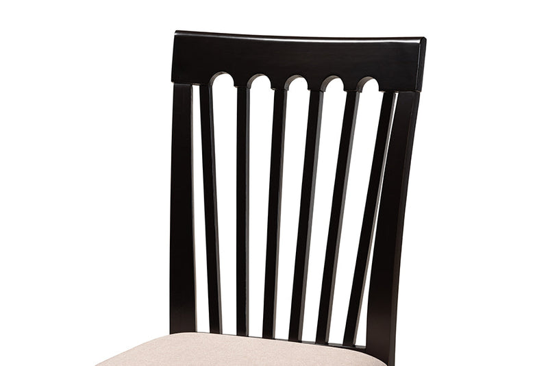 Crossroads Sand Fabric Upholstered and Dark Brown 7-Piece Dining Set Baxton