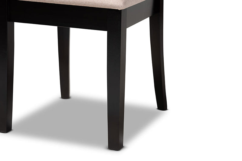 Crossroads Sand Fabric Upholstered and Dark Brown 7-Piece Dining Set Baxton