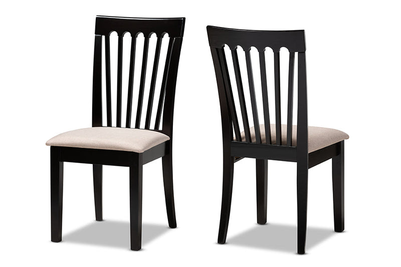 Athena Sand Fabric Upholstered Espresso Brown Finished 2Pc Wood Chair Set Baxton