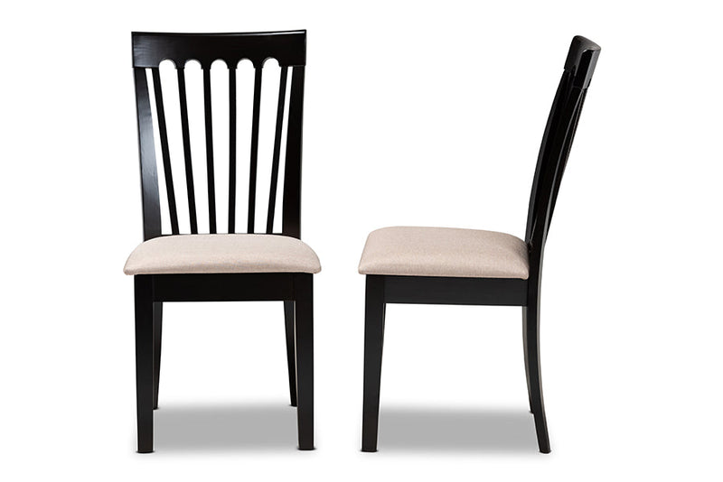 Athena Sand Fabric Upholstered Espresso Brown Finished 2Pc Wood Chair Set Baxton