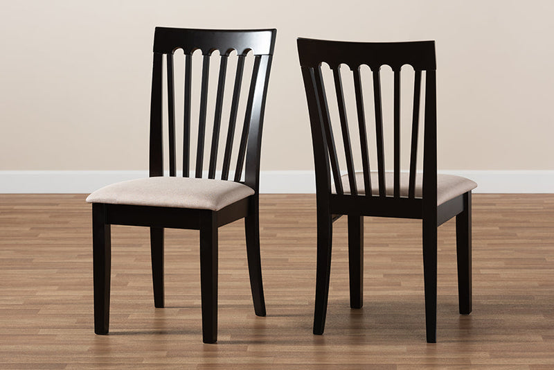 Athena Sand Fabric Upholstered Espresso Brown Finished 2Pc Wood Chair Set Baxton