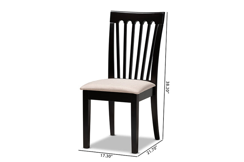 Athena Sand Fabric Upholstered Espresso Brown Finished 2Pc Wood Chair Set Baxton