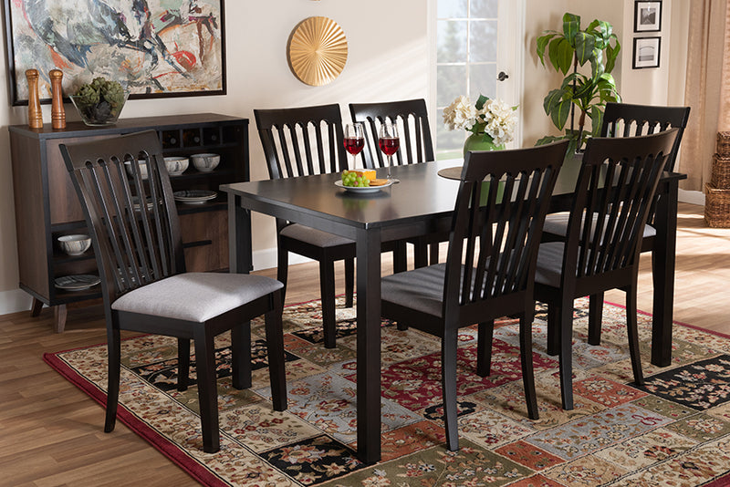 Athena Modern and Contemporary Gray Fabric Upholstered and Espresso Brown Finished Wood 7-Piece Dining Set