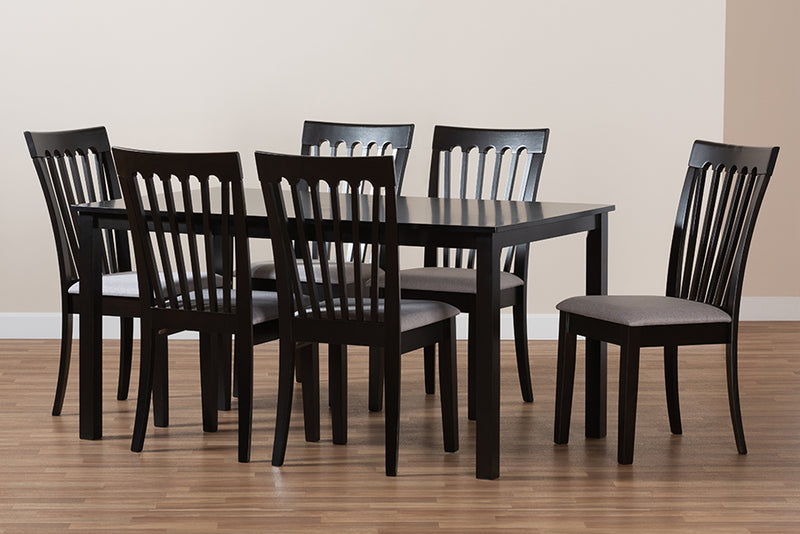 Athena Modern and Contemporary Gray Fabric Upholstered and Espresso Brown Finished Wood 7-Piece Dining Set