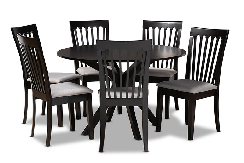 Crossroads Modern and Contemporary Gray Fabric Upholstered and Dark Brown Finished Wood 7-Piece Dining Set