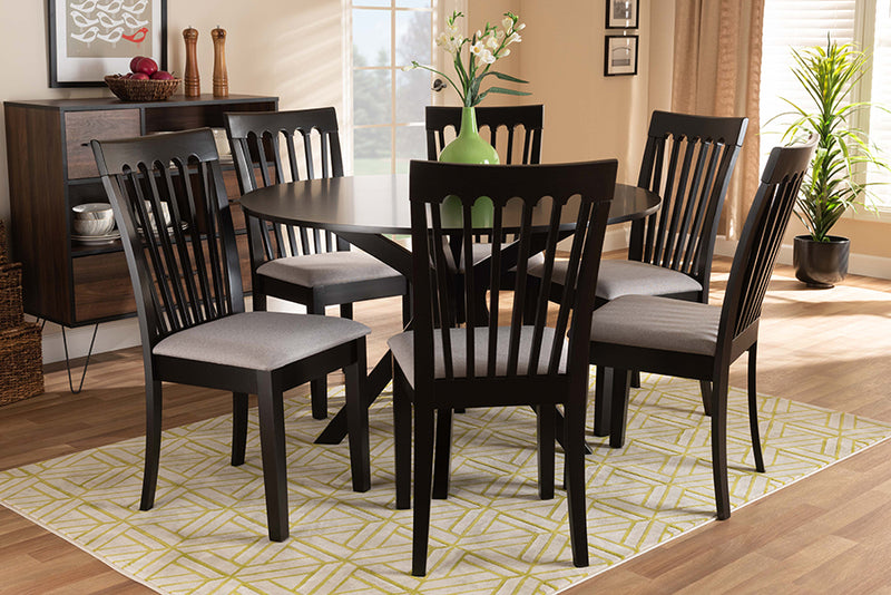 Crossroads Modern and Contemporary Gray Fabric Upholstered and Dark Brown Finished Wood 7-Piece Dining Set