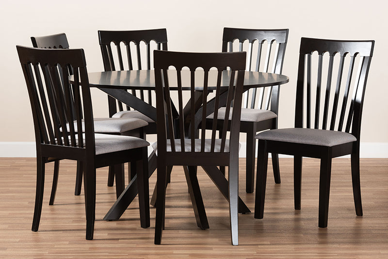 Crossroads Modern and Contemporary Gray Fabric Upholstered and Dark Brown Finished Wood 7-Piece Dining Set