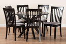 Crossroads Gray Fabric Upholstered and Dark Brown 7-Piece Dining Set Baxton