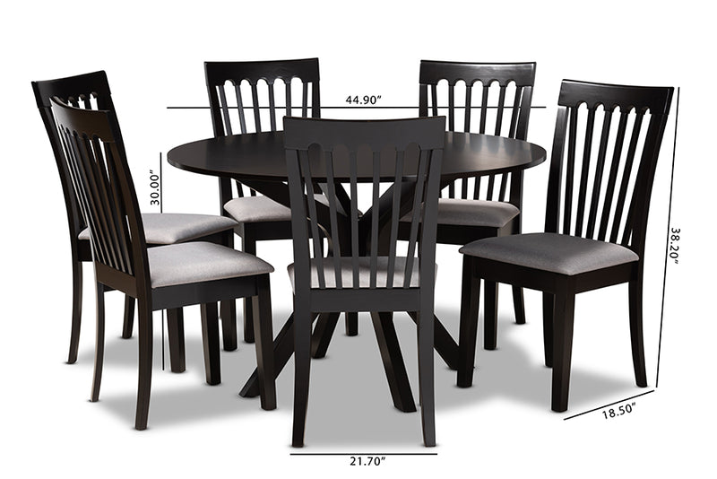 Crossroads Modern and Contemporary Gray Fabric Upholstered and Dark Brown Finished Wood 7-Piece Dining Set