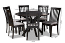 Crossroads Gray Fabric Upholstered and Dark Brown 7-Piece Dining Set Baxton