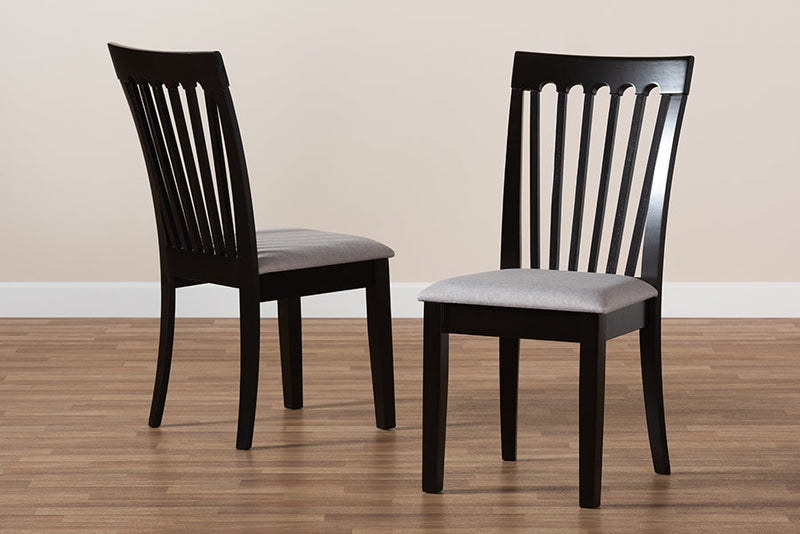 Athena Gray Fabric Upholstered and Espresso Brown 2Pc Dining Chair Set Baxton