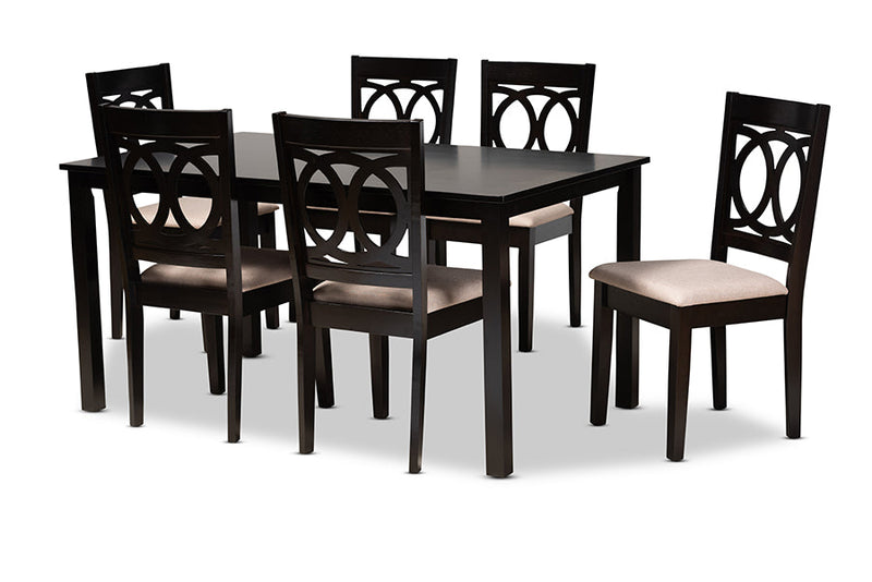 Aspen Sand Fabric Upholstered Espresso Brown 7-Piece Dining Set Baxton