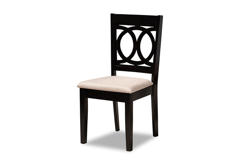 Aspen Sand Fabric Upholstered Espresso Brown 7-Piece Dining Set Baxton