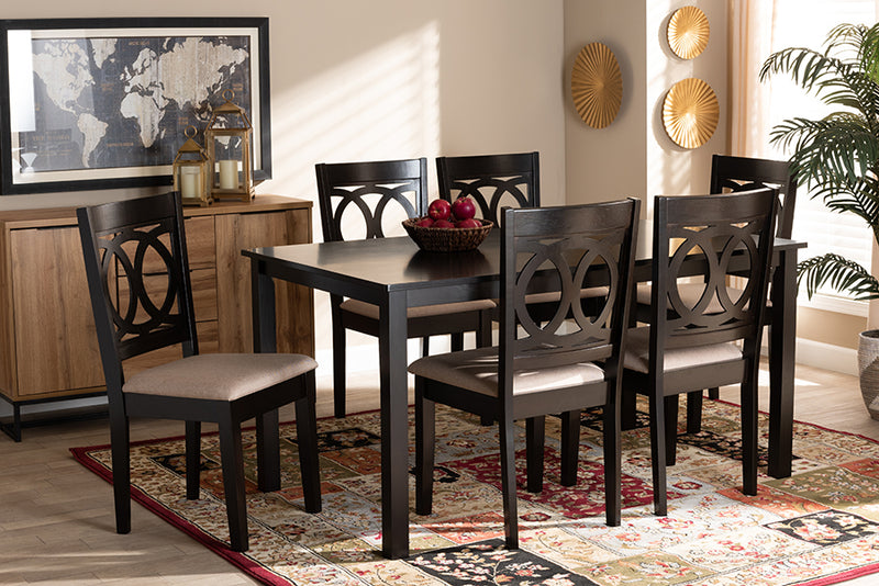 Aspen Modern and Contemporary Sand Fabric Upholstered Espresso Brown Finished Wood 7-Piece Dining Set