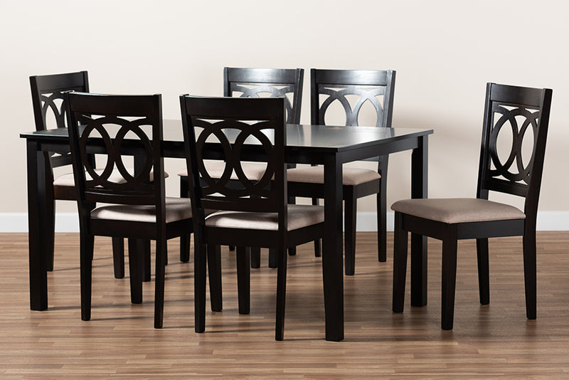 Aspen Modern and Contemporary Sand Fabric Upholstered Espresso Brown Finished Wood 7-Piece Dining Set