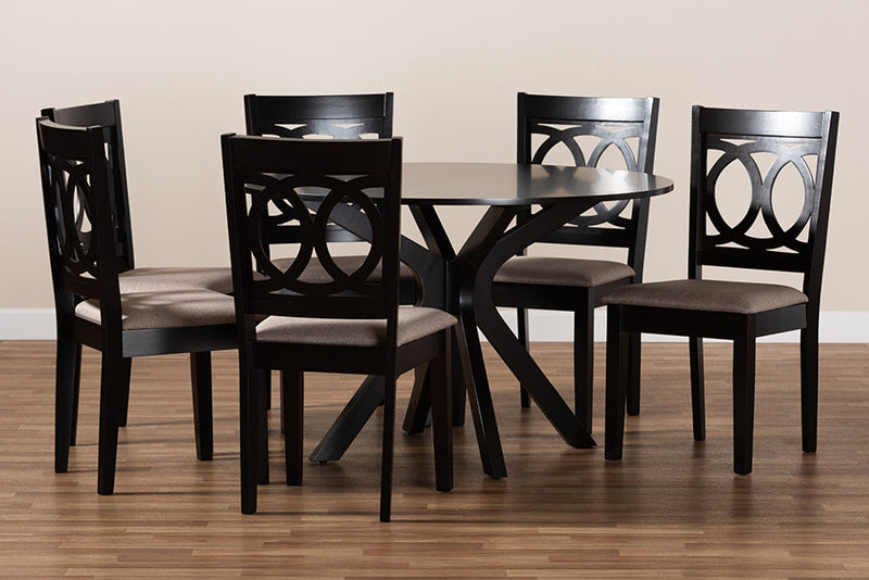 Felton Sand Fabric Upholstered and Dark Brown 7-Piece Dining Set Baxton