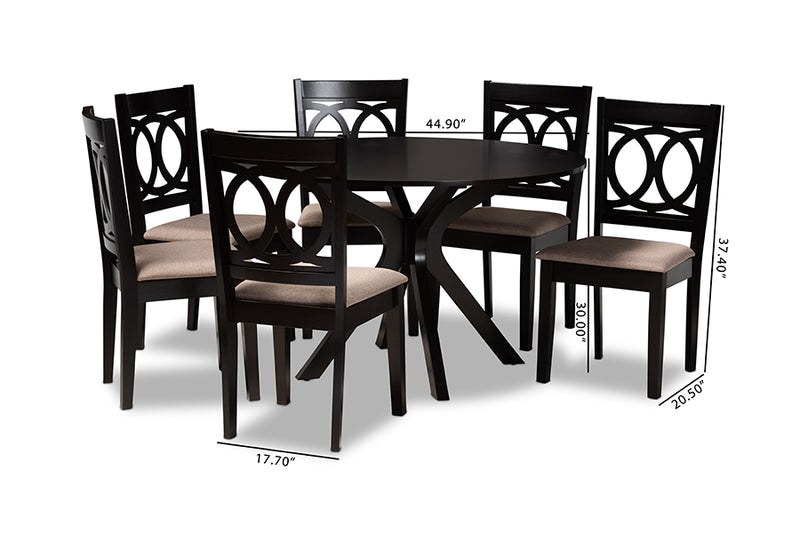 Felton Modern and Contemporary Sand Fabric Upholstered and Dark Brown Finished Wood 7-Piece Dining Set