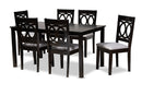 Aspen Gray Fabric Upholstered Espresso Brown 7-Piece Dining Set Baxton