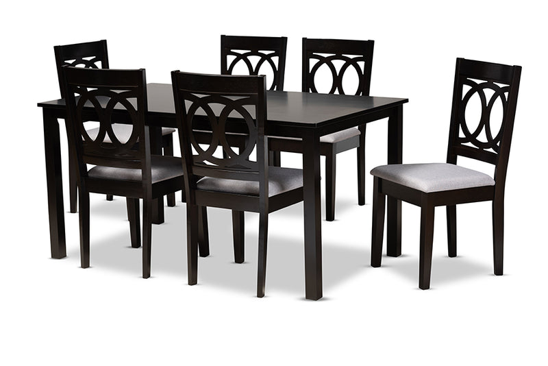 Aspen Modern and Contemporary Gray Fabric Upholstered Espresso Brown Finished Wood 7-Piece Dining Set