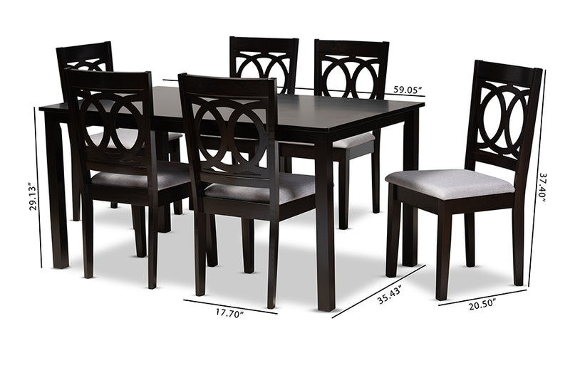 Aspen Modern and Contemporary Gray Fabric Upholstered Espresso Brown Finished Wood 7-Piece Dining Set