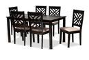 Iden Sand Fabric Upholstered Espresso Brown 7-Piece Dining Set Baxton